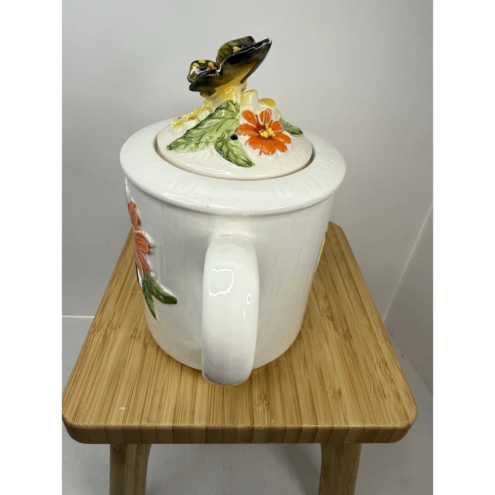 Vintage 70s Ceramic Butterfly Teapot Made‎ In Japan Flowers MCM